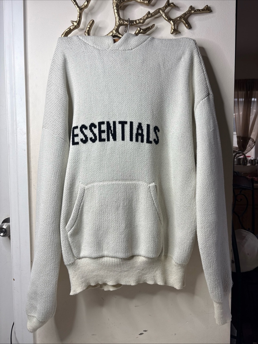 ESSENTIALS Men's Cream Knit Logo Sweater medium hoodie
